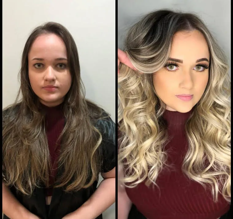 Antes e depois: mechas loiras iluminadas por Gleice Carrion