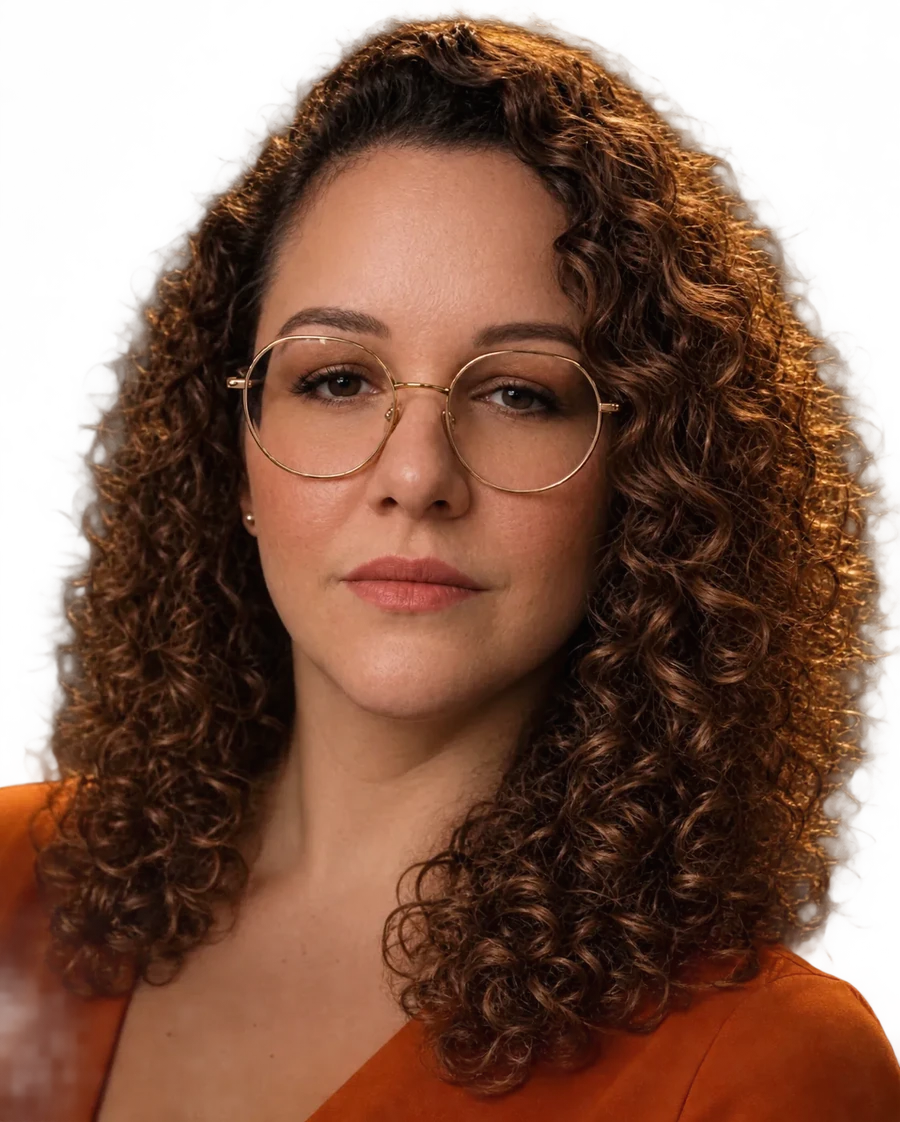 Retrato profissional de Gleice Carrion, farmacêutica e terapeuta capilar